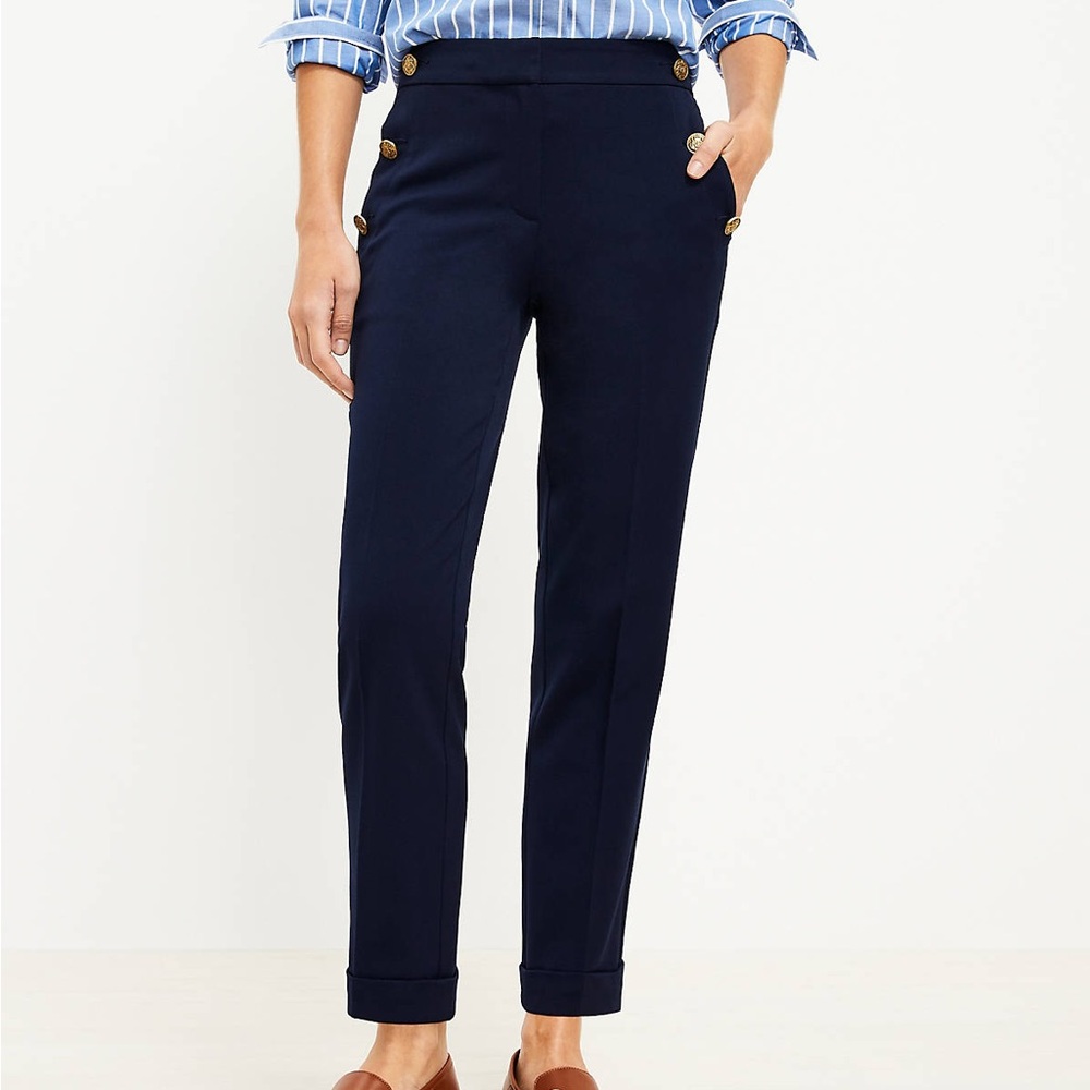 LOFT Devin Slim Sailor Pants Deep Space Blue 8 Petite